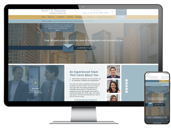 Mockup of Scott D. Pollock & Associates, P.C.'s website on desktop and mobile