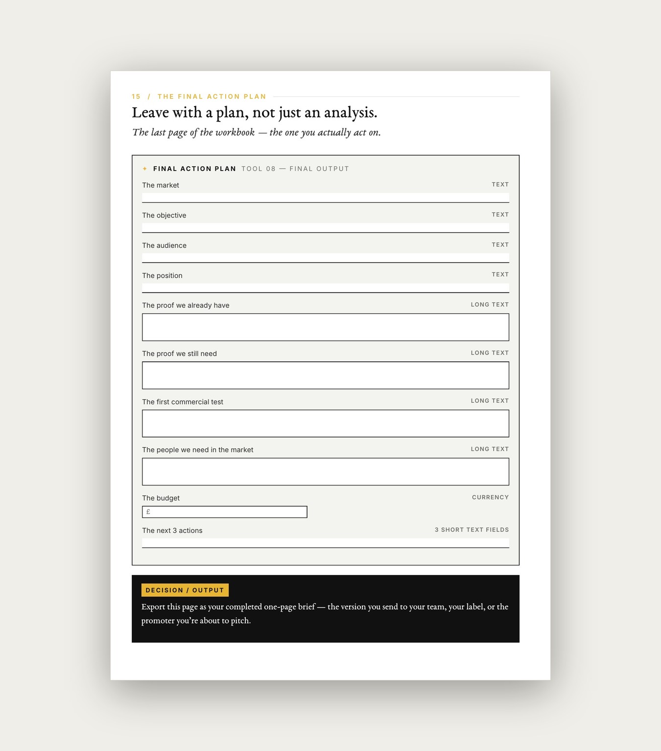 The Final Action Plan page