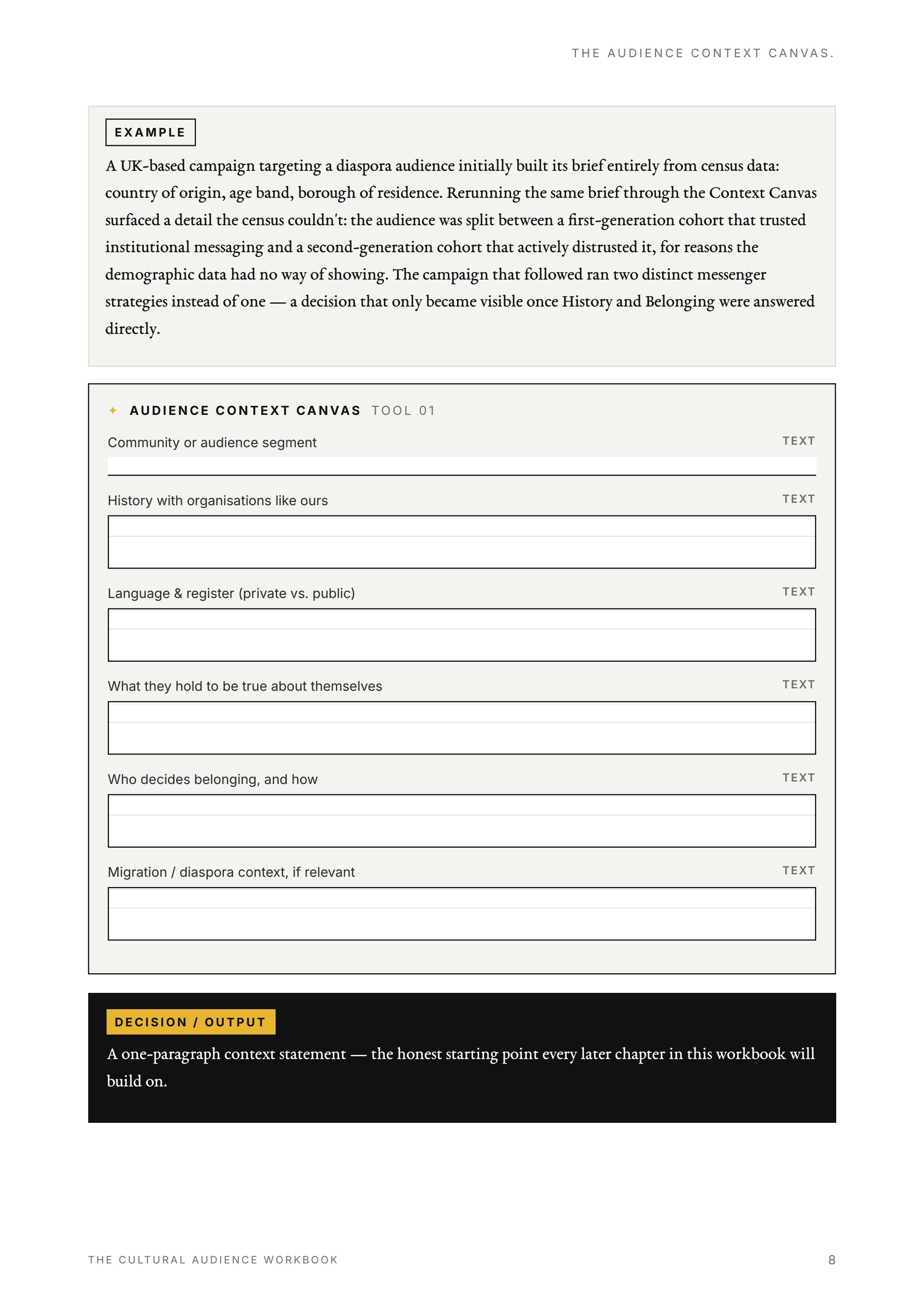 The Audience Context Canvas worksheet page