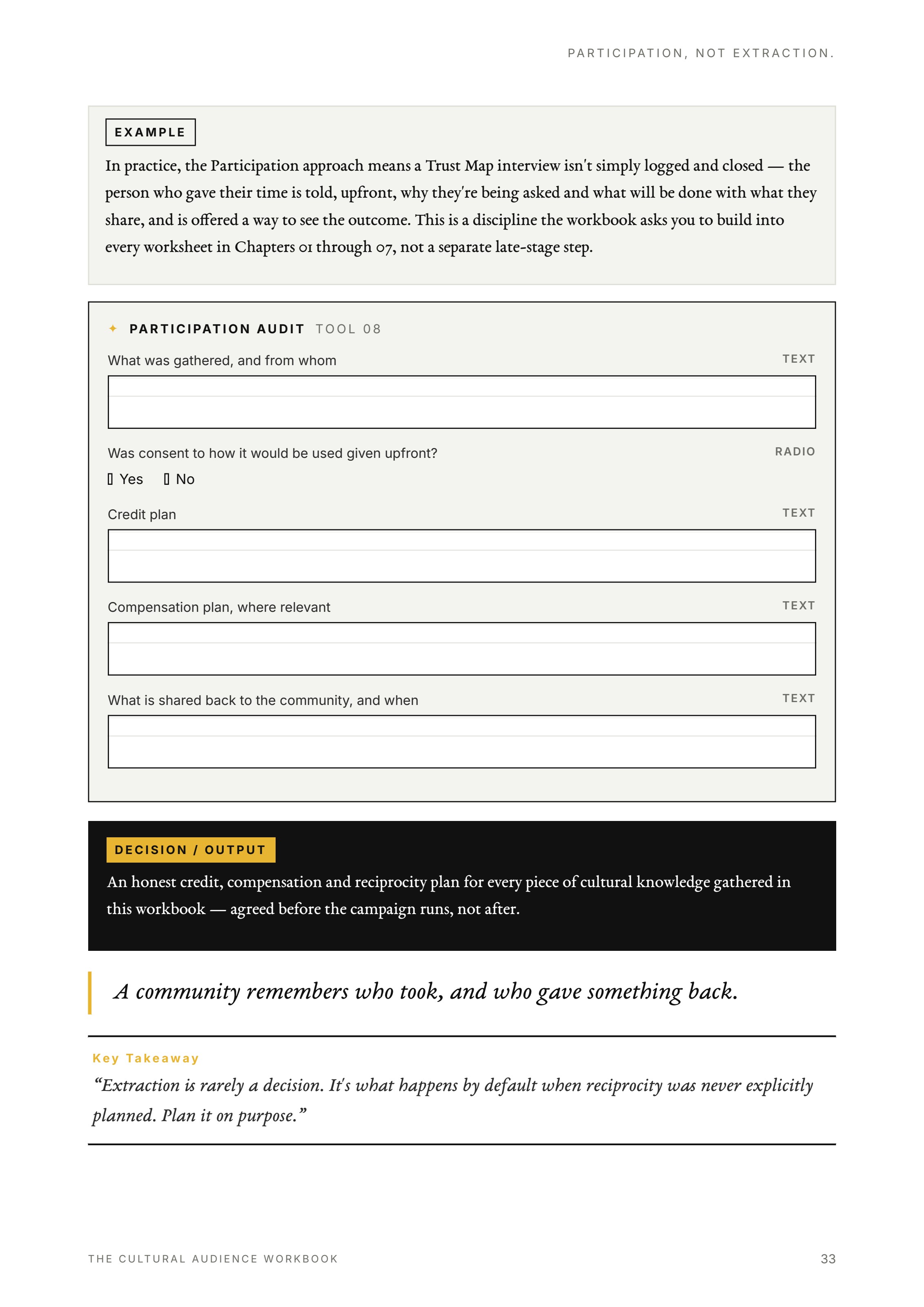 The Participation Audit worksheet page
