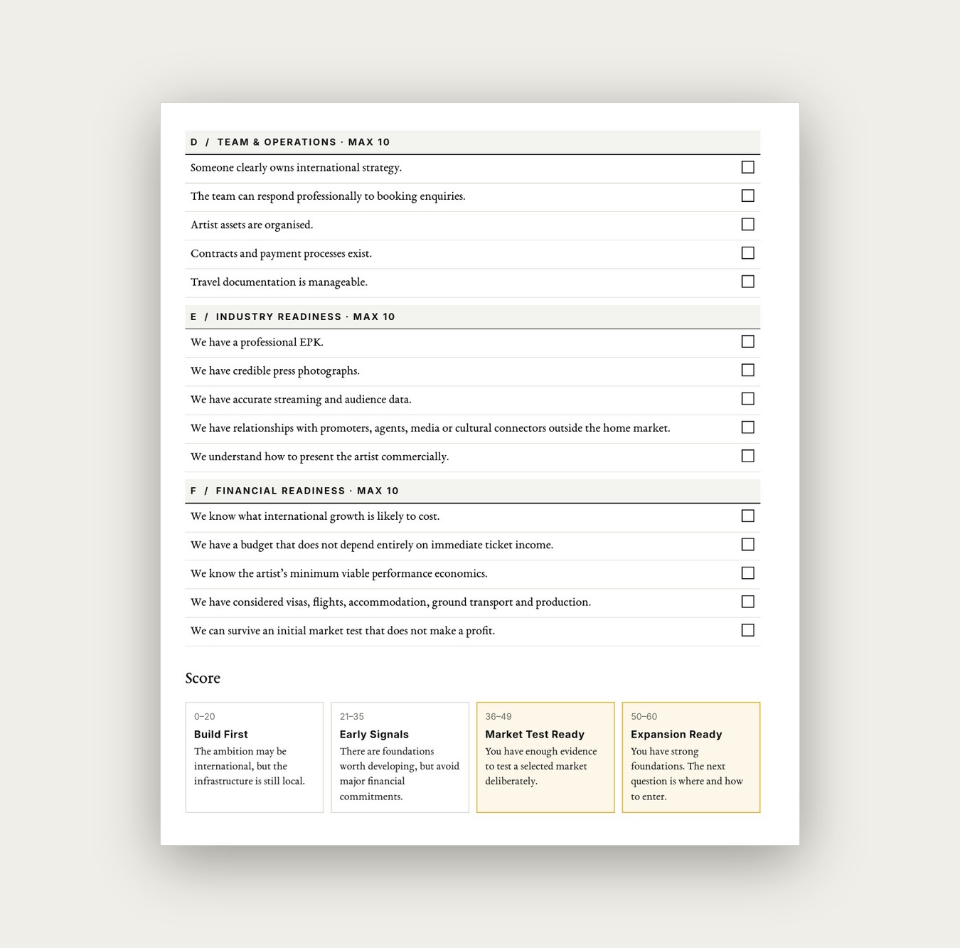 The International Readiness Scorecard page