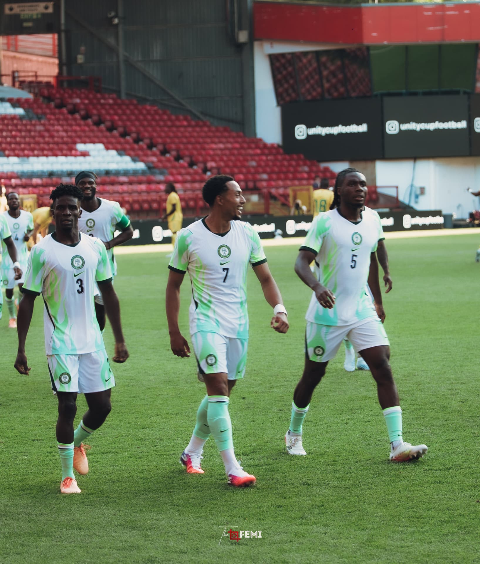 Nigeria players walking on the pitch at The Valley during Unity Cup