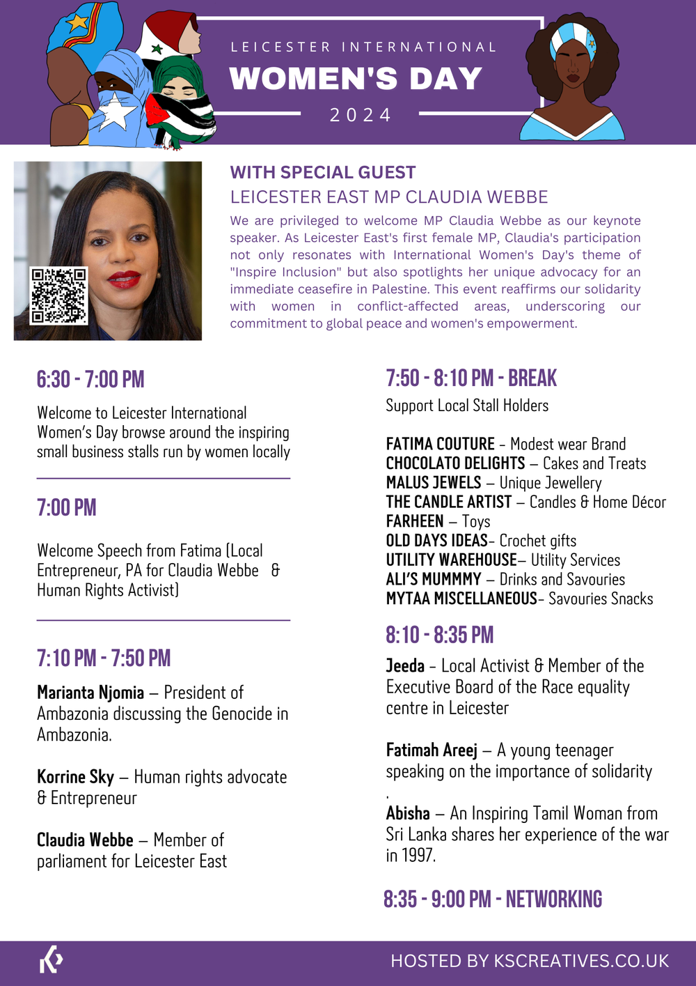 Leicester International Women's Day 2024 programme flyer