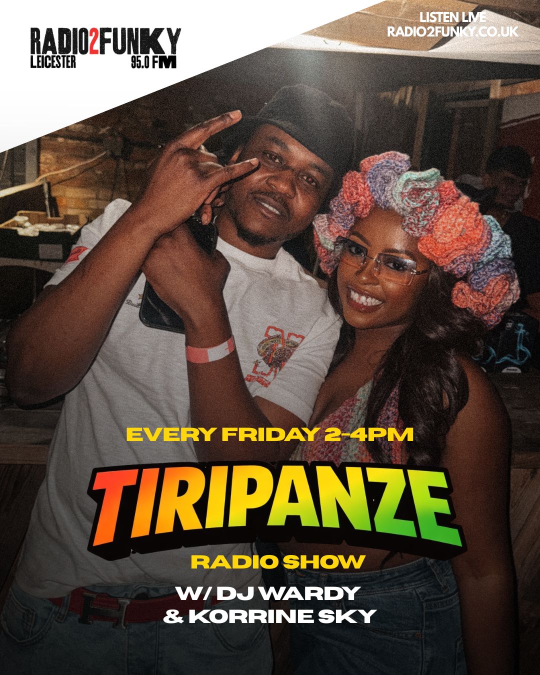 TIRIPANZE radio show artwork, Korrine Sky and DJ Wardy on Radio2Funky